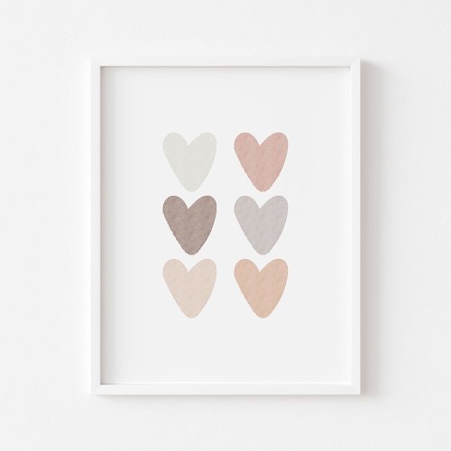 Watercolor Neutral hearts print