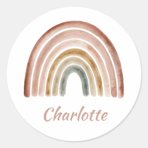 Watercolor Neutral Rainbow Custom Name Booklabel Classic Round Sticker