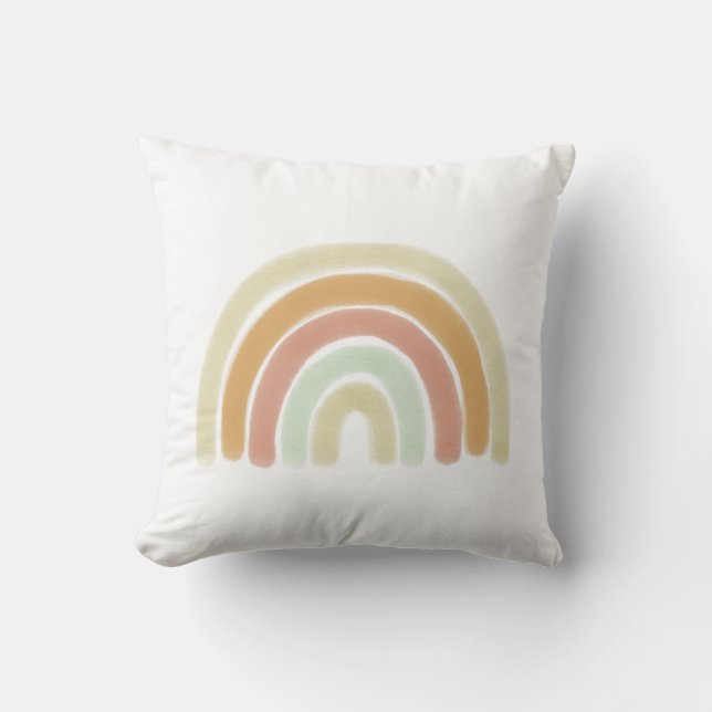 Watercolor Neutral Rainbow Throw Pillow (Front)