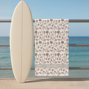 Watercolor Neutral Sea Shells Beach Towel