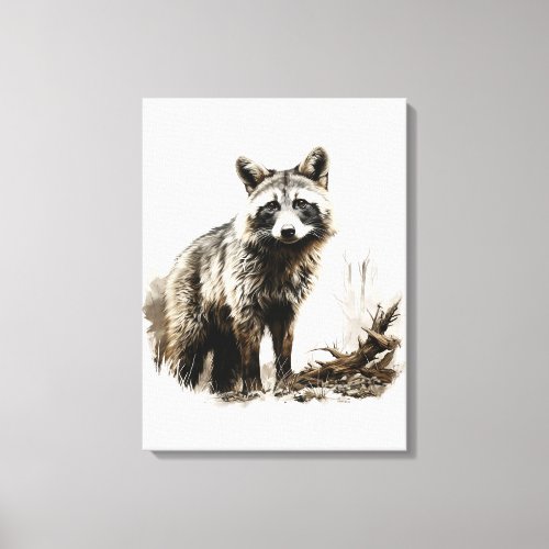 Watercolor Neutral sepia colors wild animals fox Canvas Print