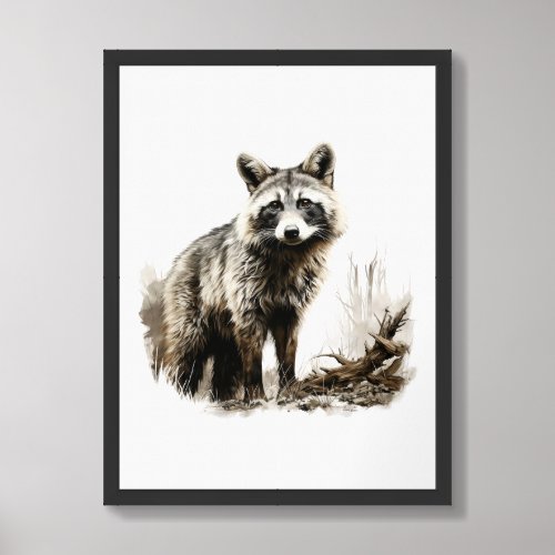 Watercolor Neutral sepia colors wild animals fox Framed Art