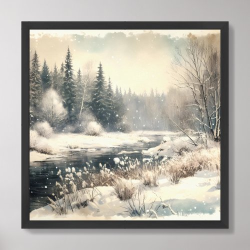 Watercolor neutral sepia winter forest wall art