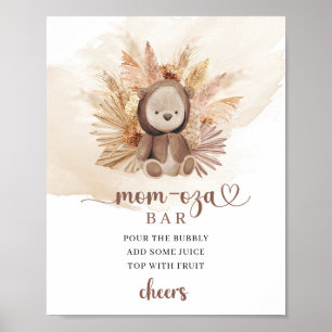 Watercolor neutral teddy bear Mom-osa bar sign