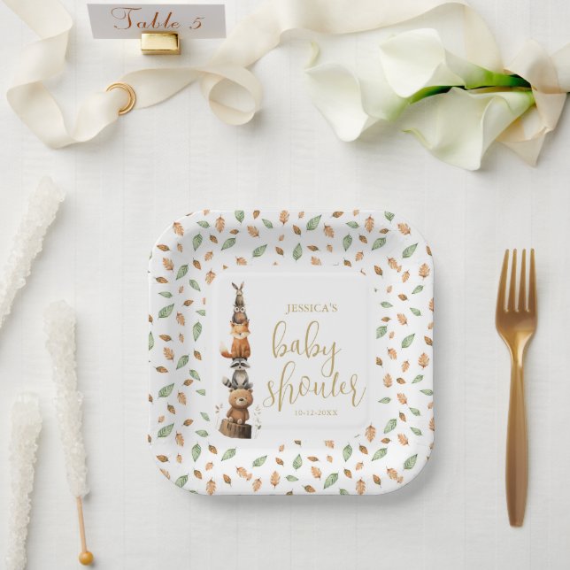 watercolor neutral Woodland Animal baby shower  Paper Plates (Wedding)
