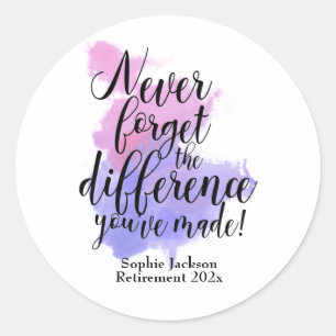 Watercolor Never Forget The Difference Retirement Classic Round Sticker