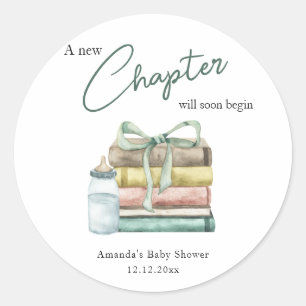 Watercolor New Chapter Baby Shower Classic Round Sticker