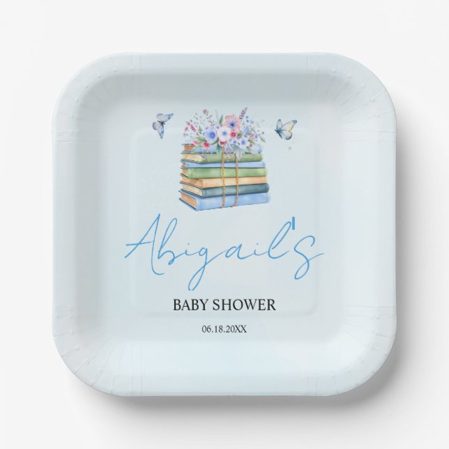 Watercolor New Chapter Begins baby boy shower  Paper Plates (Front)