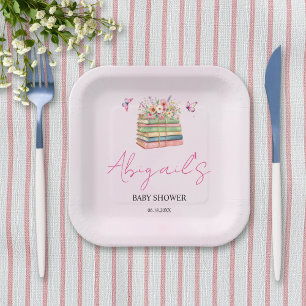 Watercolor New Chapter Begins baby girl shower Paper Plates