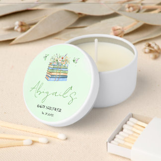 Watercolor New Chapter Begins green baby shower Mini Candle Favors