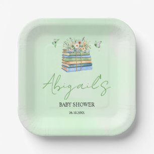 Watercolor New Chapter Begins green baby shower Paper Plates