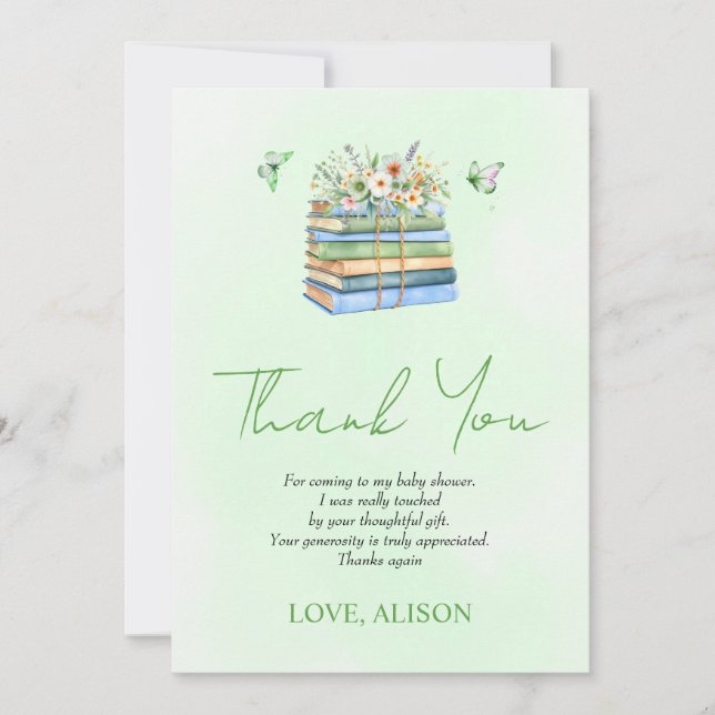 Watercolor New Chapter green baby shower Thank You Card (Front)