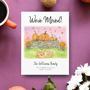 Watercolor New Home Autumn Picnic Pumpkins Announcement Postcard