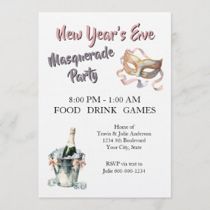 Watercolor New Year's Eve Masquerade Party Invitation