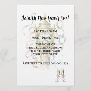 Watercolor New Year's Eve Party Invitation
