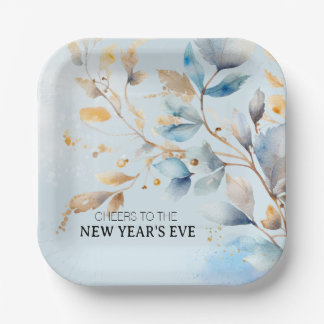 Watercolor New Year's Eve Party Paper Plates