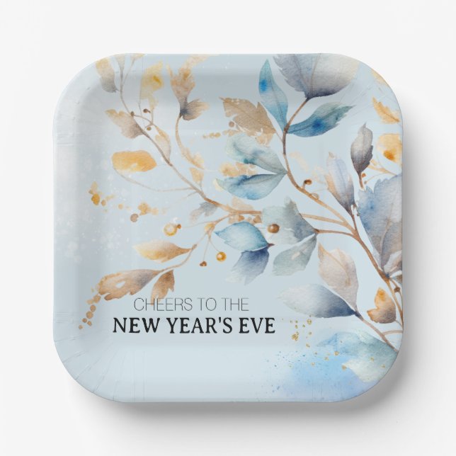 Watercolor New Year's Eve Party  Paper Plates (Front)