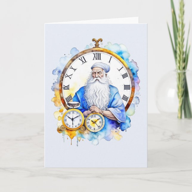 Watercolor New Years Father Time Card (Front)