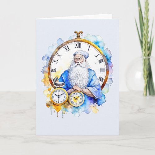 Watercolor New Years Father Time Card