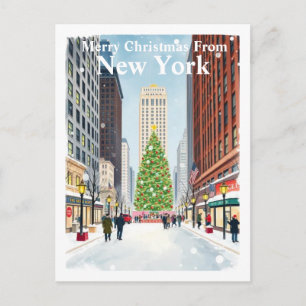 Watercolor New York City Christmas Travel Postcard