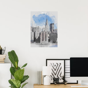 Watercolor New York City Skyline – Manhattan Wall Poster