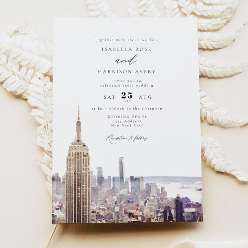 Watercolor New York City Skyline Painting Wedding Invitation