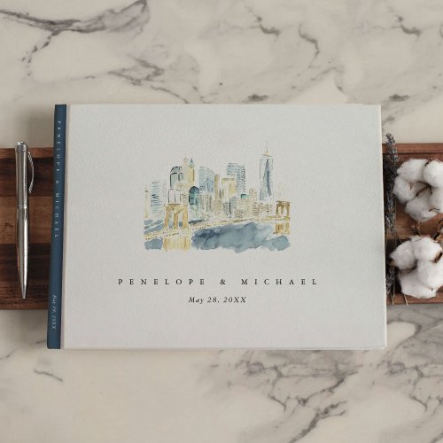 Watercolor New York City Skyline Wedding Guest Book