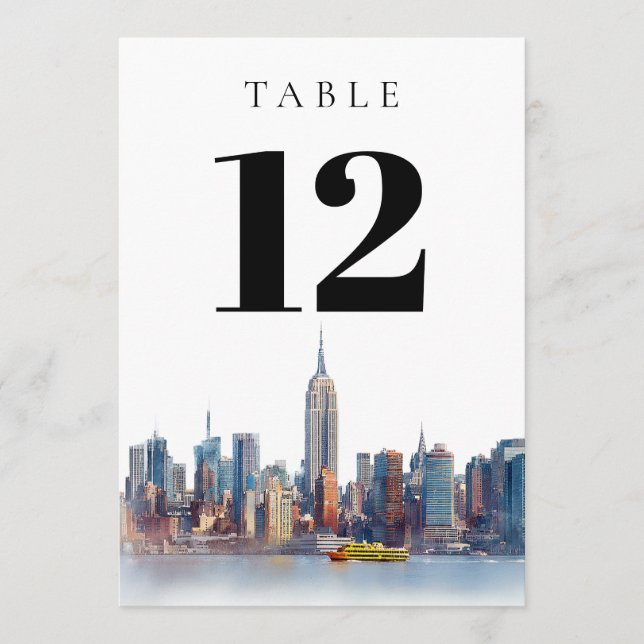 Watercolor New York City Table Number (Front)