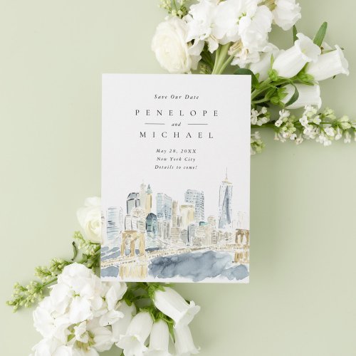 Watercolor New York City USA Destination Wedding Save The Date