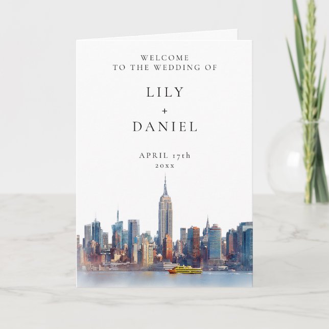 Watercolor New York Elegant Wedding Program (Front)