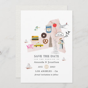 Watercolor New York USA Destination Wedding Save The Date