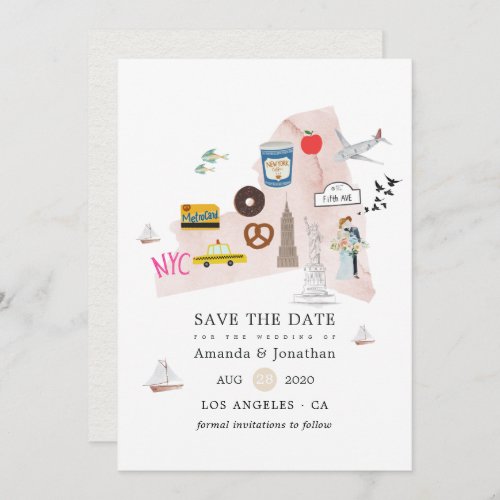 Watercolor New York USA Destination Wedding Save The Date