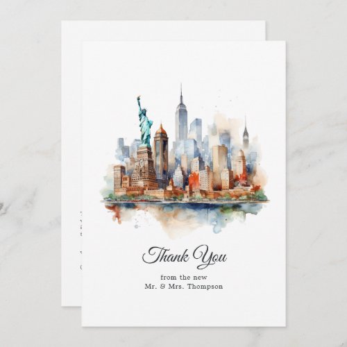 Watercolor New York USA Destination Wedding Thank You Card