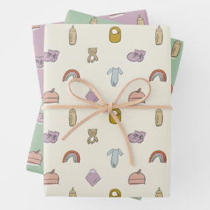 VINTAGE Bridal Shower Wrapping Paper 2 Sheets- Pink, Green and Lavender