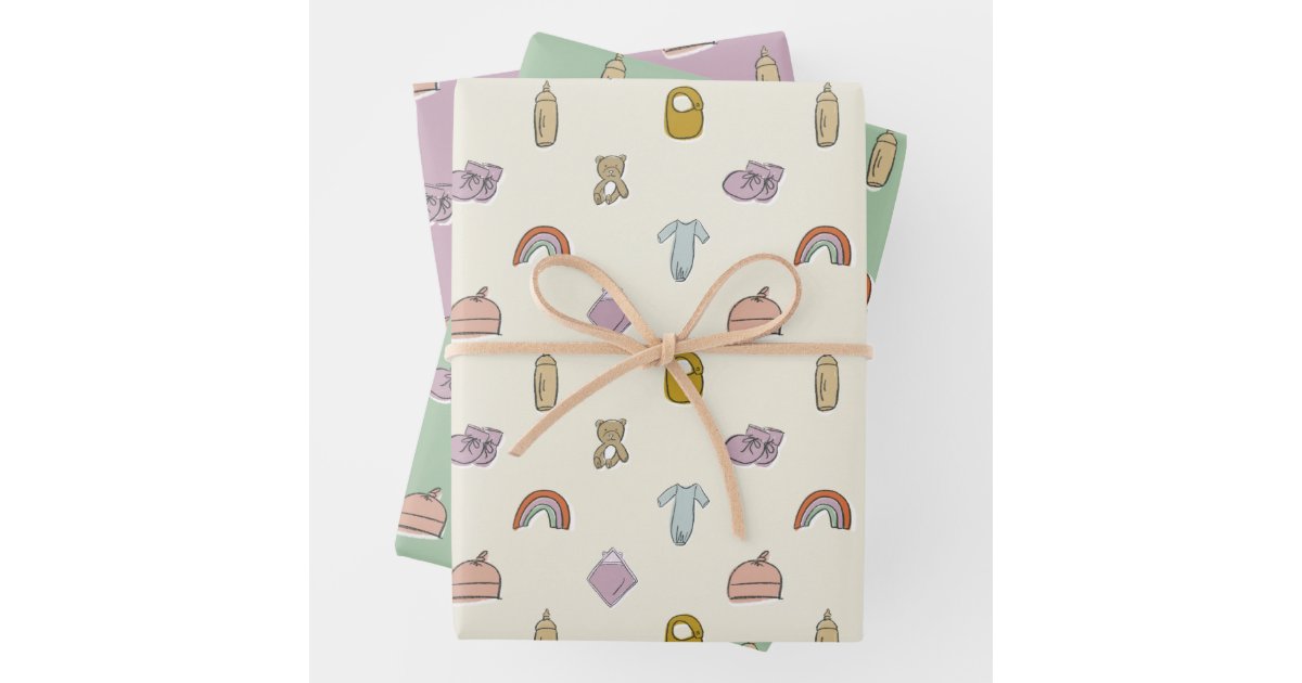 Watercolor Newborn Illustrations Baby Shower Wrapping Paper Sheets