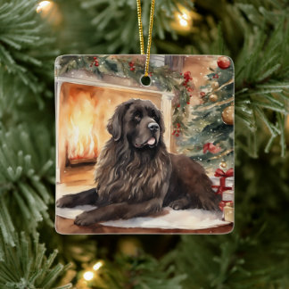 Watercolor Newfoundland - Xmas Scene 2 Ceramic Ornament