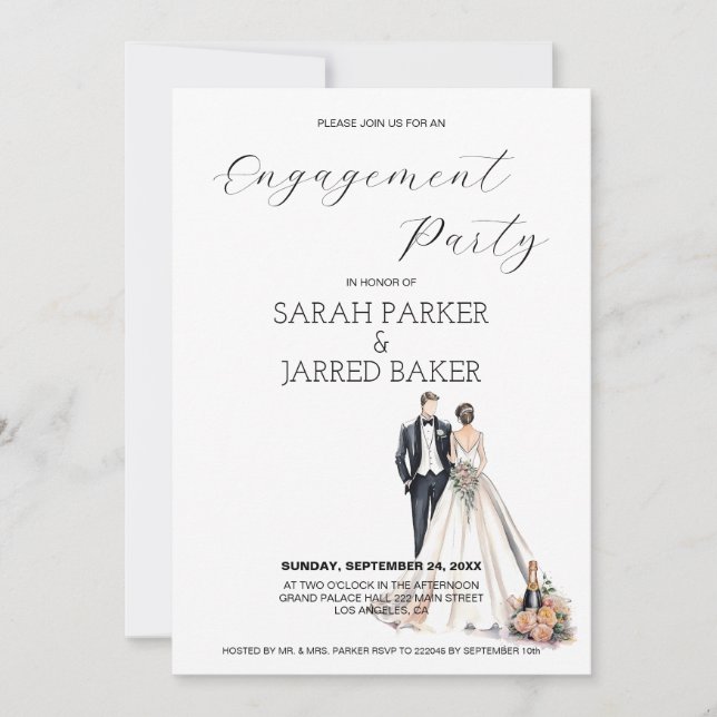 Watercolor Newlyweds Engagement Invitation (Front)