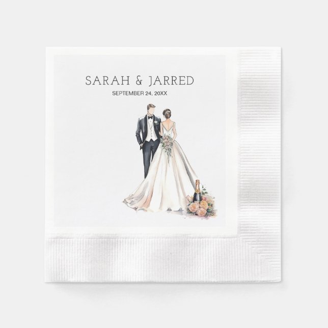 Watercolor Newlyweds Wedding Napkins (Front)