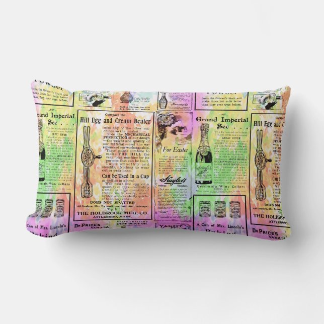 Watercolor Newspaper Lumbar Pillow (Front)