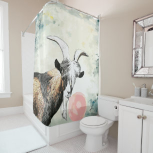 Watercolor Nigerian Goat Blows Bubblegum Bubble Shower Curtain