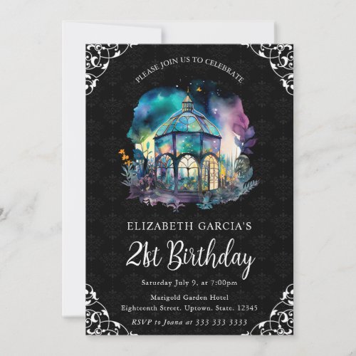 Watercolor Night Fantasy Pavilion 21st Birthday Invitation