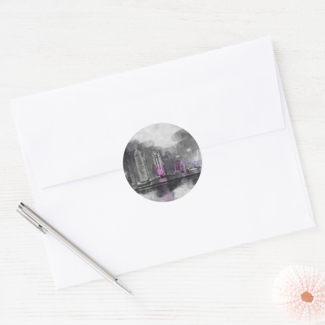 Watercolor Night in Qatar Classic Round Sticker (Envelope)