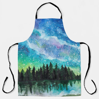 Watercolor night landscape Milky Way Apron