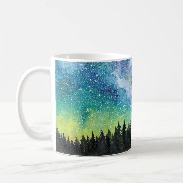 Watercolor night landscape, Milky Way Coffee Mug (Left)