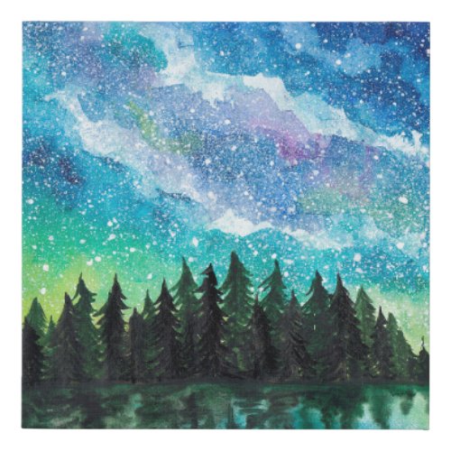 Watercolor night landscape Milky Way Faux Canvas Print
