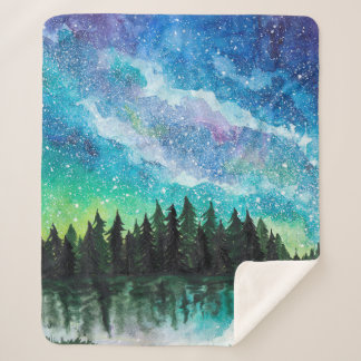 Watercolor night landscape Milky Way Sherpa Blanket