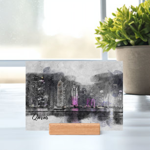 Watercolor night Qatar Postcard Holder