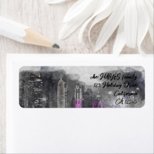 Watercolor Night Qatar Postcard Label, Artistic Label