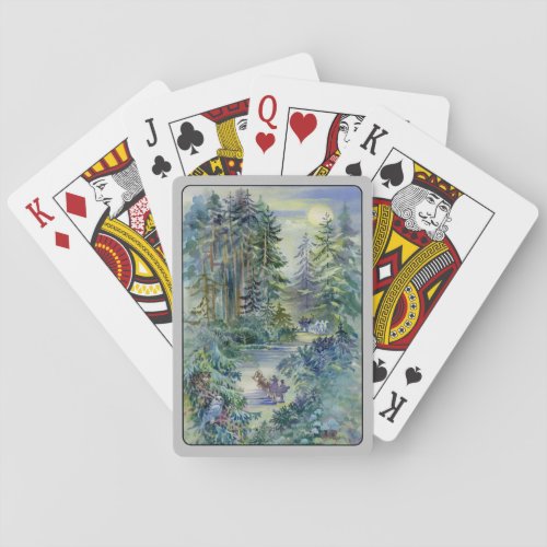 Watercolor Night Scene Playing Cards