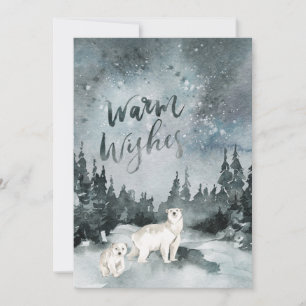 Watercolor Night Sky Polar Bear Christmas Holiday Card